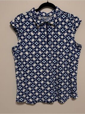 IBKUL Women’s Size XL Navy White Geometric Print Sleeveless Polo Pickle Ball